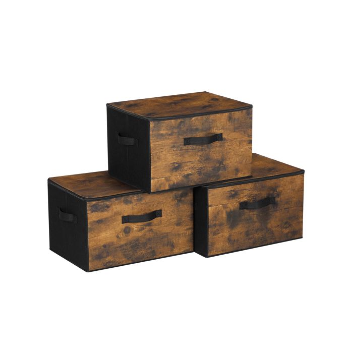 Set of 3 Brown Fabric Storage Boxes with Lid