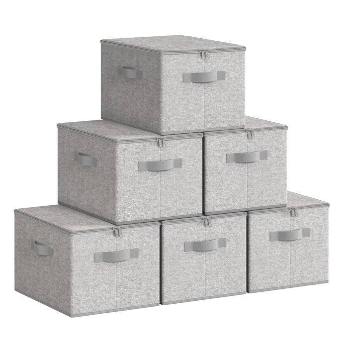 SIBOVA Set of 6 Foldable Storage Boxes with Lids - Dove Grey