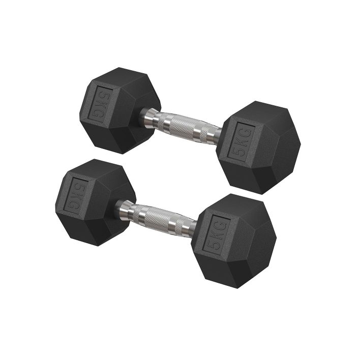 Dumbbell Set - FINVA Hexagonal Dumbbells Pair 2 x 5 kg - Black
