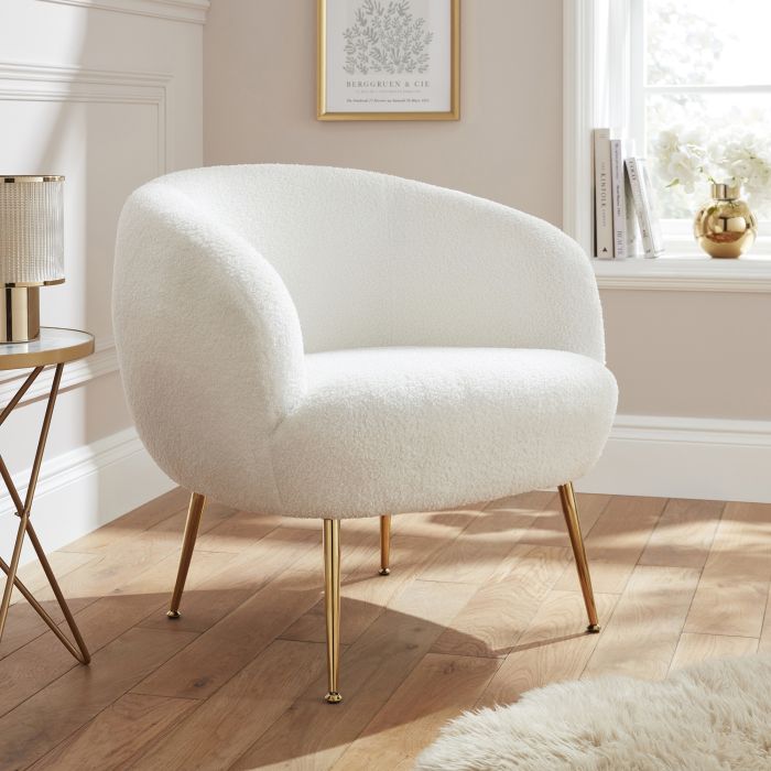 ALGAH Accent Chair with Curved Back and Gold Metal Legs - Cream