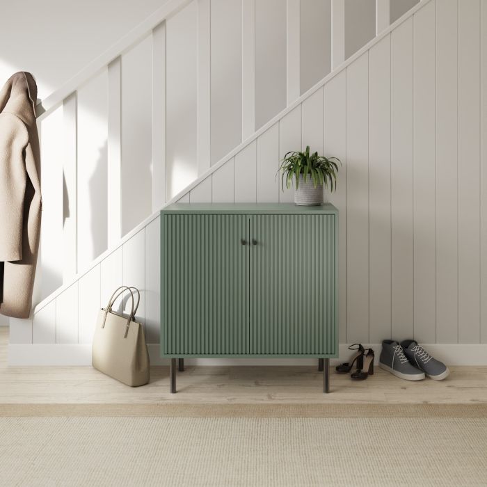 2 Door Ribbed Front Design Shoe Storage Cabinet with Adjustable Shelves - Green