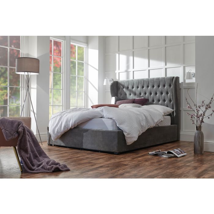 Dakota Pewter Winged Ottoman Bed Frame - Double 4ft6