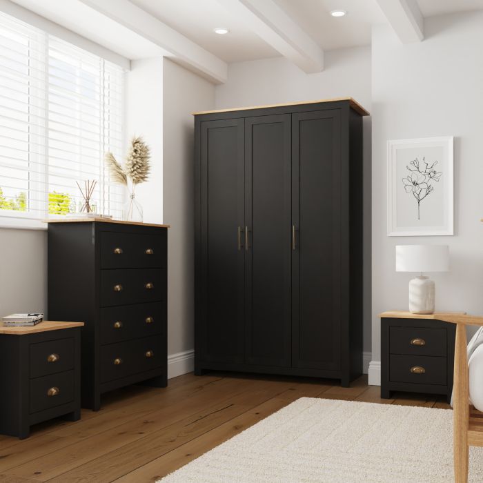 Wardrobe Set - LEVIS 3 Door Bedroom Set 4 Piece Matt Black
