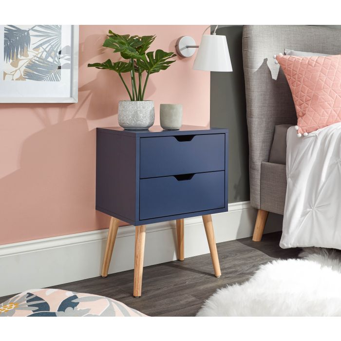 Bedside Table - NYBORG 2 Drawer Nightstand Nightshadow Blue 40cm