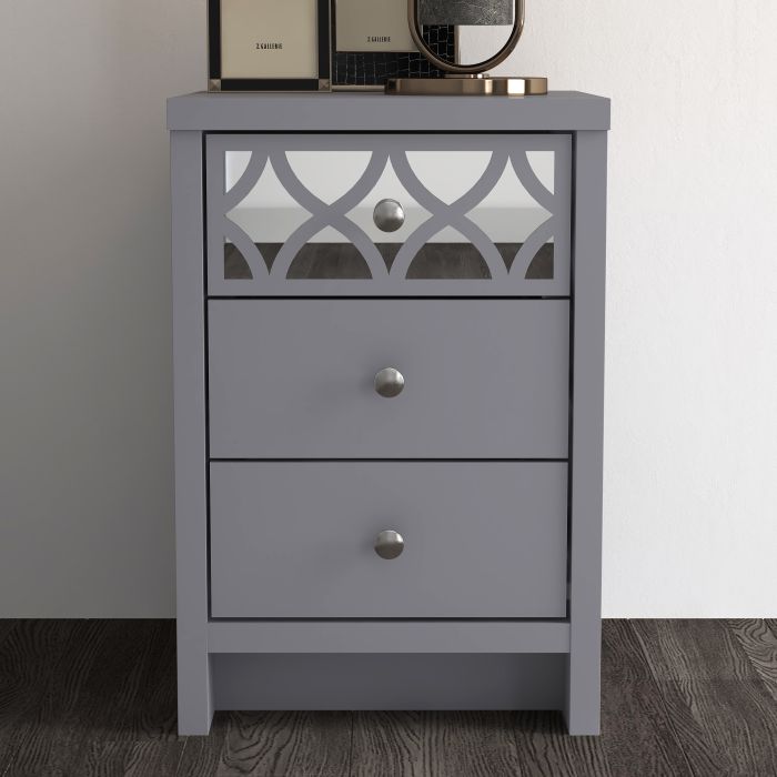 Bedside Table - DOUTY 3 Drawer Nightstand Grey 39.5cm