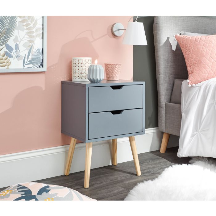 Bedside Table - NYBORG 2 Drawer Nightstand Dark Grey 40cm