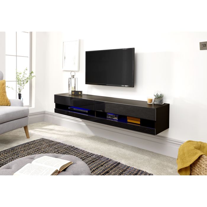 Galicia Wall-Mounted Black TV Unit - 180cm