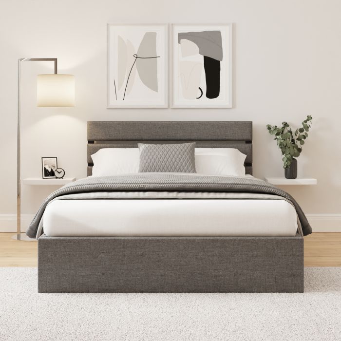 HUXON Kingsize Ottoman Storage Bed with Panelled Headboard - Grey