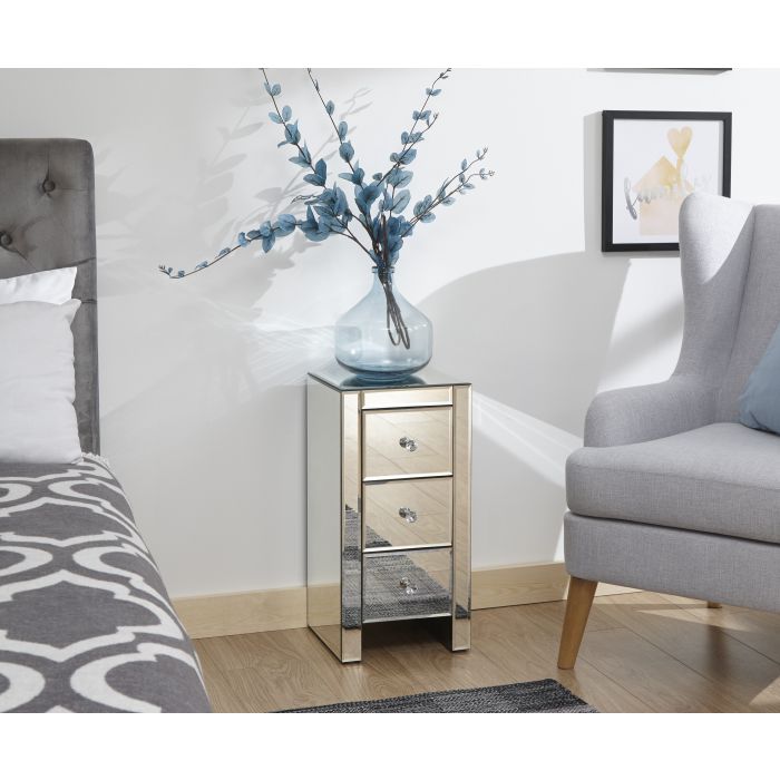 TROY Silver Chest of Drawers - Tallboy, Small-sized, 3 Drawers, Mirrored