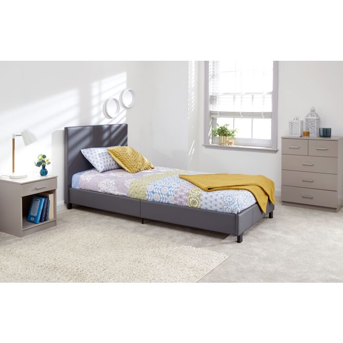 Single Bed - DESTON 3ft Leather Bed Grey