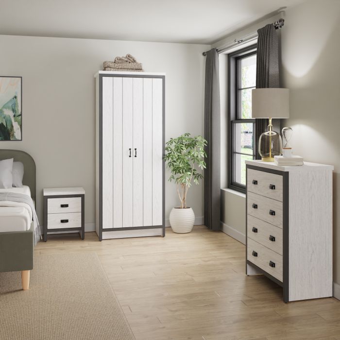Wardrobe Set - BELONA 2 Door Bedroom Set 3 Piece White