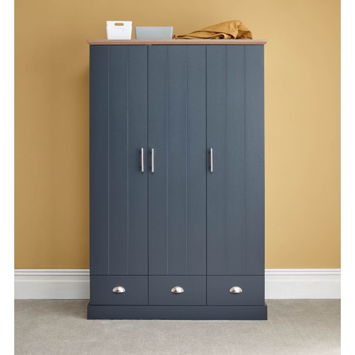Wardrobe - KESWICK 3 Door Wardrobe Slate Blue 115.6cm