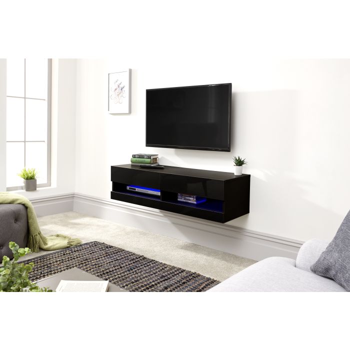 Galicia Wall-Mounted Black TV Unit - 120cm