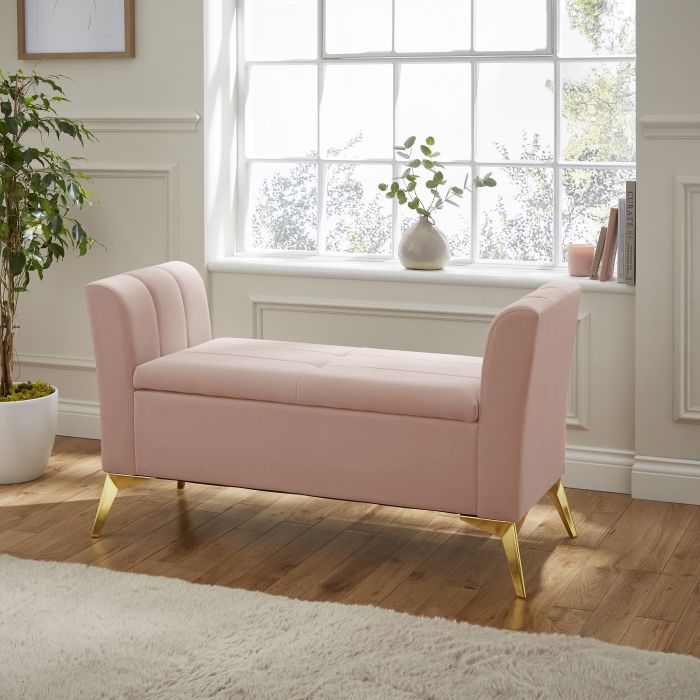 Pettine Ottoman Storage Bench - Blush Pink