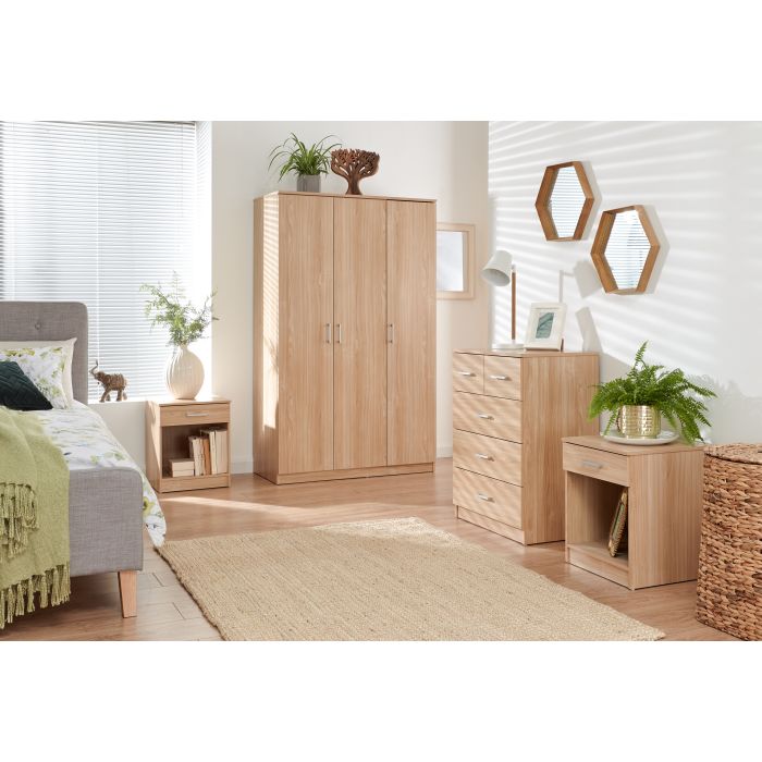 Wardrobe Set - PRADA 3 Door Bedroom Set 4 Piece Oak 101cm