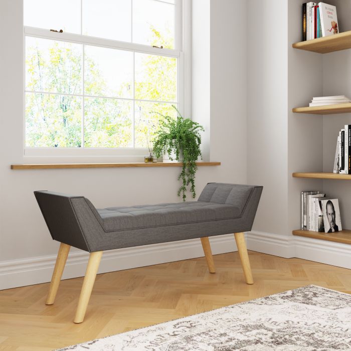 Milan Upholstered Bench Dark Grey Hopsack