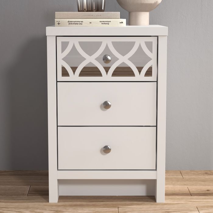 Bedside Table - DOUTY 3 Drawer Nightstand White 39.5cm