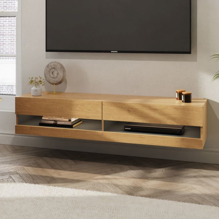 TV Stand - Jessica 180cm Wall TV Unit with LED Oak and Anthracite