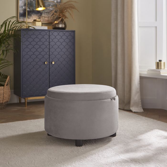 LEILANI Tray Table Ottoman Storage Stool - Grey