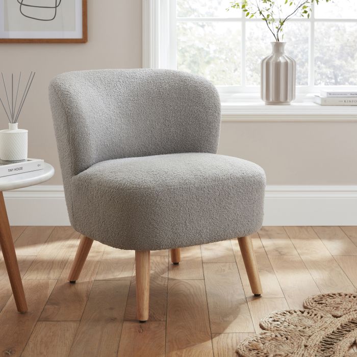 ENVAR Boucle Teddy Accent Chair with Curved Finish - Grey