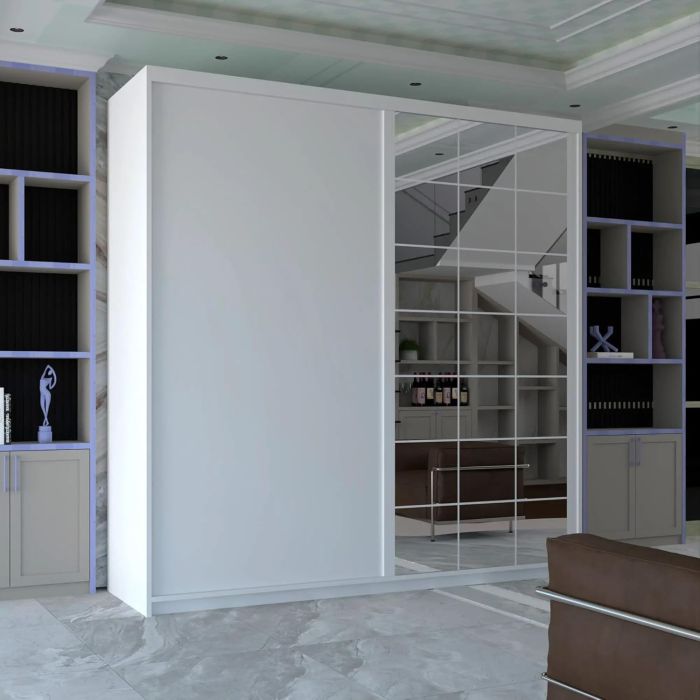 SAPPHIRE 2 Door Mirrored Sliding Wardrobe White - 203cm