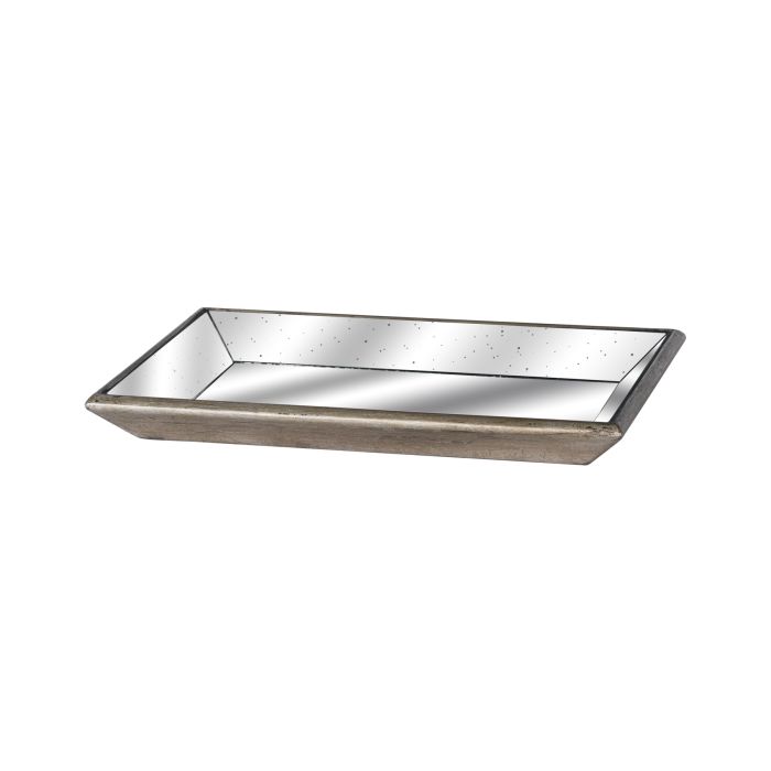 Astor Distressed Mirrored Tray With Wooden Detailing - Gold
