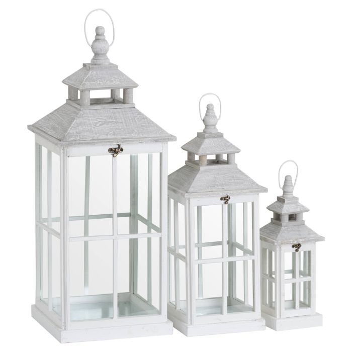 White Window Style Lanterns With Open Top - Set Of 3