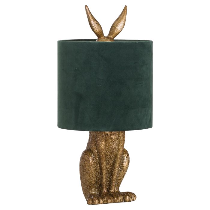 Hare Table Lamp With Green Velvet Shade - Antique Gold