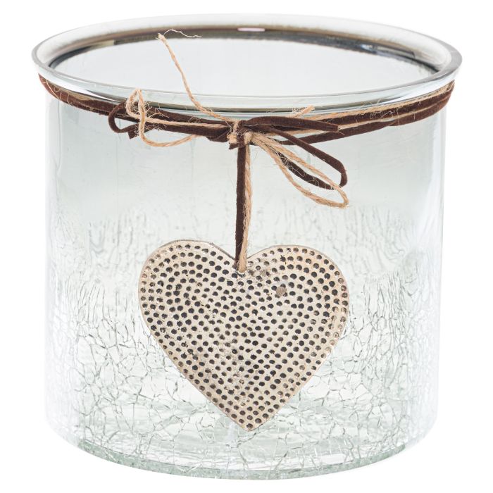 Smoked Midnight Crackled Heart Candle Holder - Large
