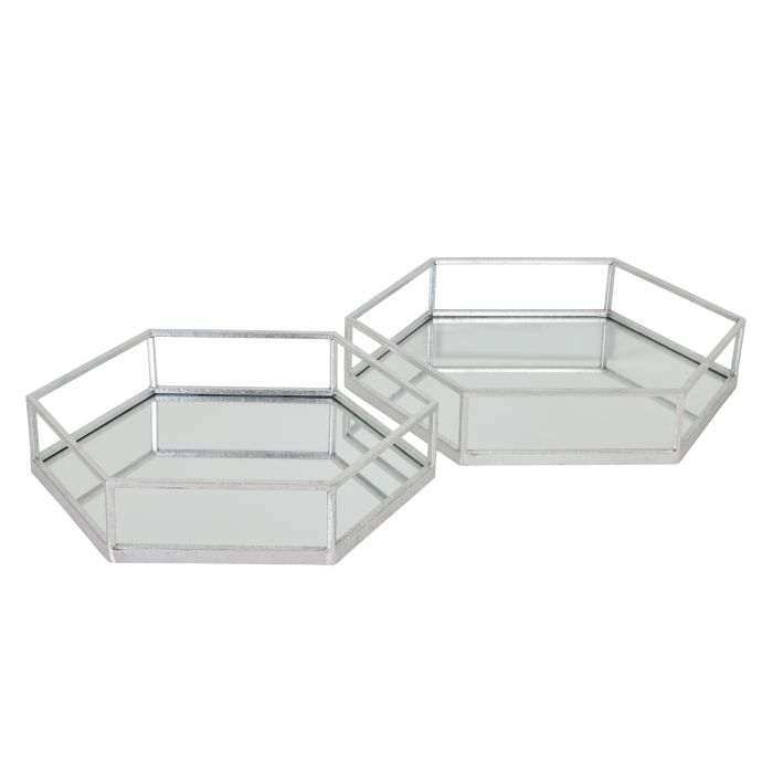 Silver Hexagon Trays - Set Of 2