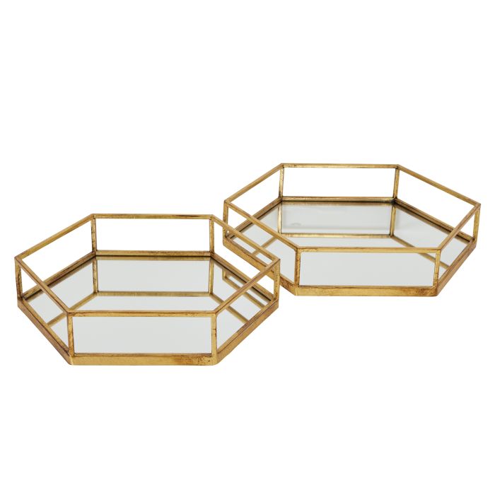 Gold Hexagon Trays - Set Of 2