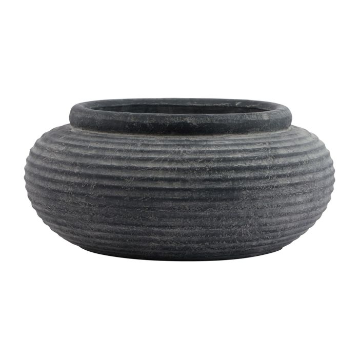 Round Ribbed Planter - Grey