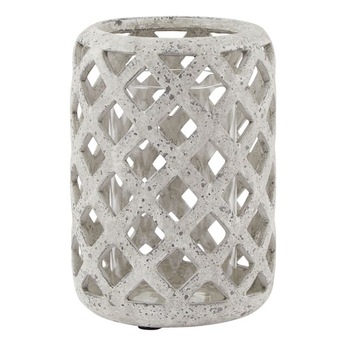 Stone Effect Hurricane Lantern - Grey
