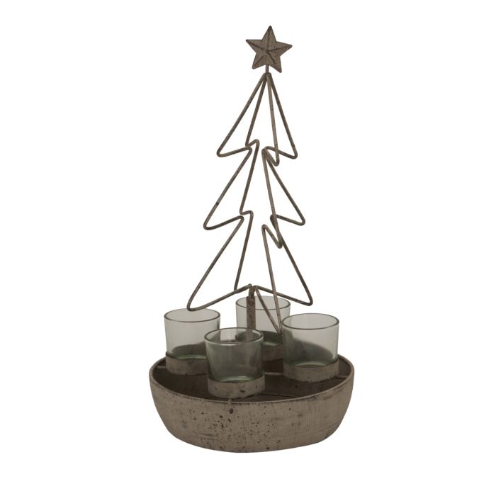 Rusto Outline Tree & Star With Glass Votives