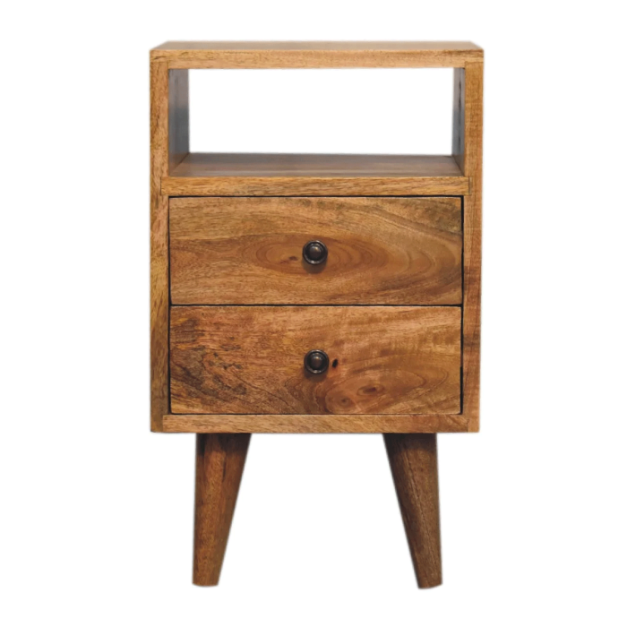 Bedside Table - RUSTICO 2 Drawer Nightstand Oak Finish 30cm