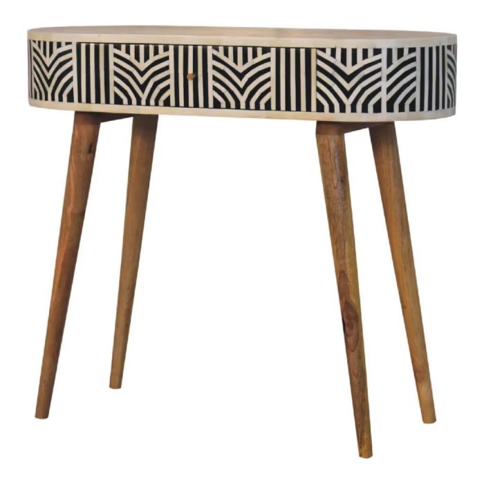 Nordic Style Legs Bone Inlay Console Table - OakIsh and Bone Inlay