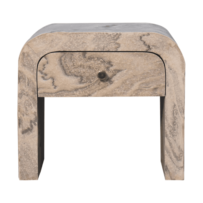 Bedside Table - ORPHEUS Nightstand Marble Stone Veneer with Oak Finish 45cm