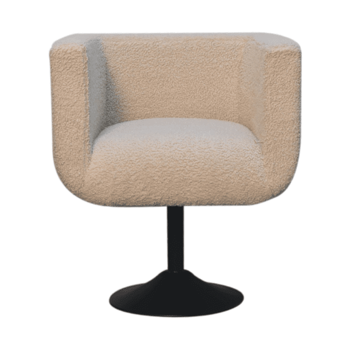 Handwoven Boucle Swivel Chair - Cream