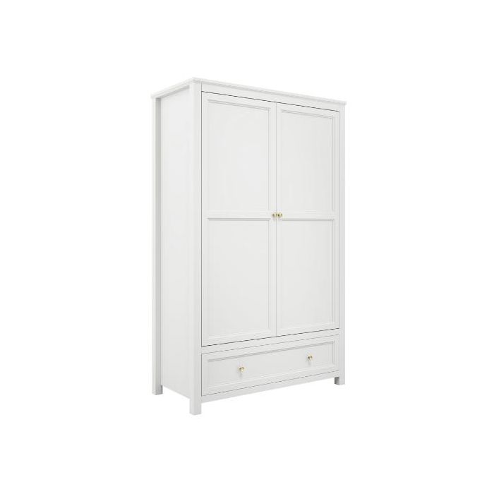 Wardrobe - IVANHOE 2 Door with Drawer Wardrobe White - 118cm