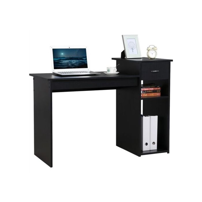 Writing and Computer Desk with Drawer and Shelves Study Table - Black