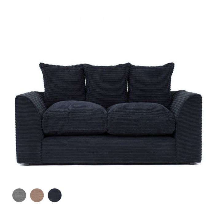 Porto Jumbo Cord 2 Seater Sofa - Black