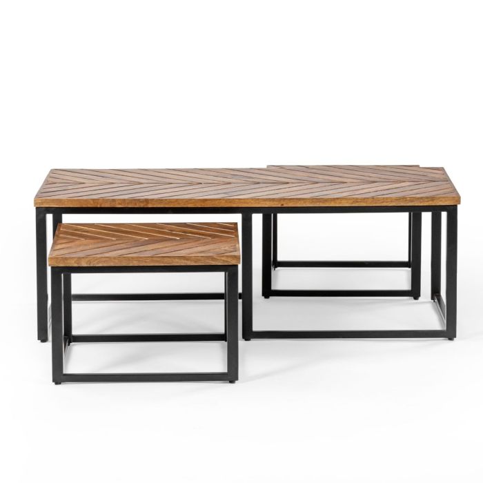 Kamala Metal Legs Frame Coffee Table with 2 Stackable Stools - Mango Wood