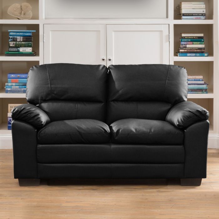 2 Seater Sofa - LEVRANO Leather Sofa - Black