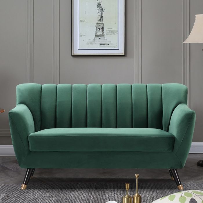 2 Seater Sofa - VIVENTO Velvet Fabric Sofa - Green`
