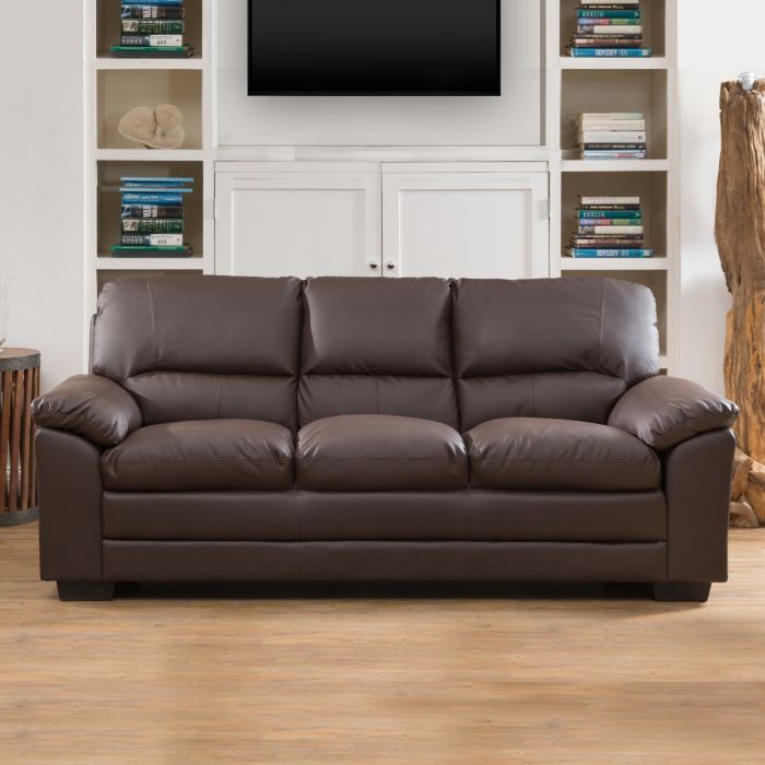 3 Seater Sofa - LEVRANO Leather Sofa - Brown