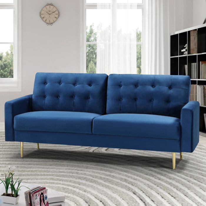 3 Seater Sofa - VAREZZO Fabric Sofa with Metal Legs - Blue