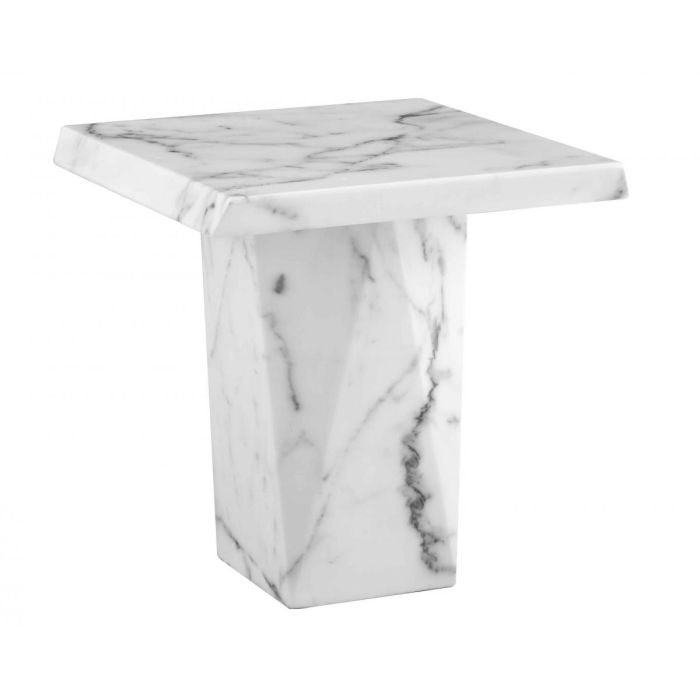 Timeless Beauty Reston Natural Stone Square Marble Lamp Side Table with Lacquer Finish