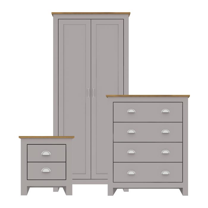 Lancaster Wardrobe Chest and Bedside Set - Grey