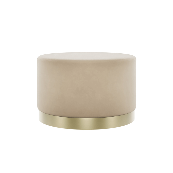 Harlow Large Pouffe with Brushed Gold Base - Beige Velvet