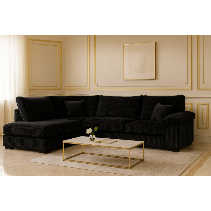 Corner Sofa - LARGE CORDURA Full Back Jumbo Cord Left Hand Black